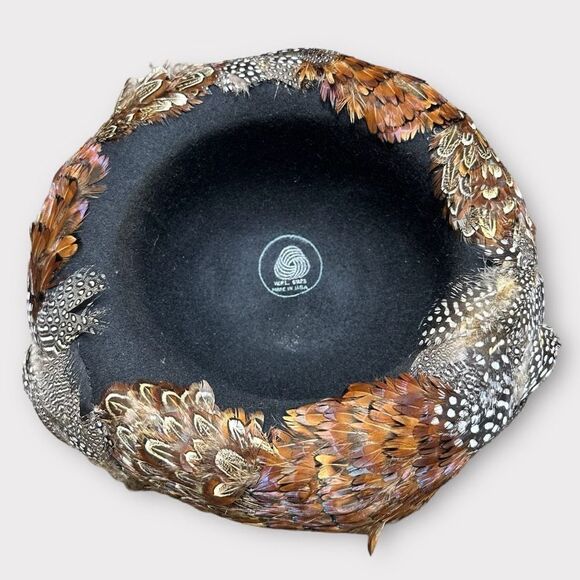 Vintage Bowler Hat Feathered Wool Felt Avant Garde Regencycore Made in the USA main image 6